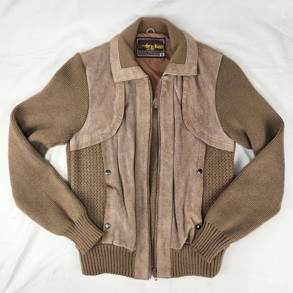 Suede And Knit Tan Retro Vintage Style Womens Jacket Small - Picture 1 of 15